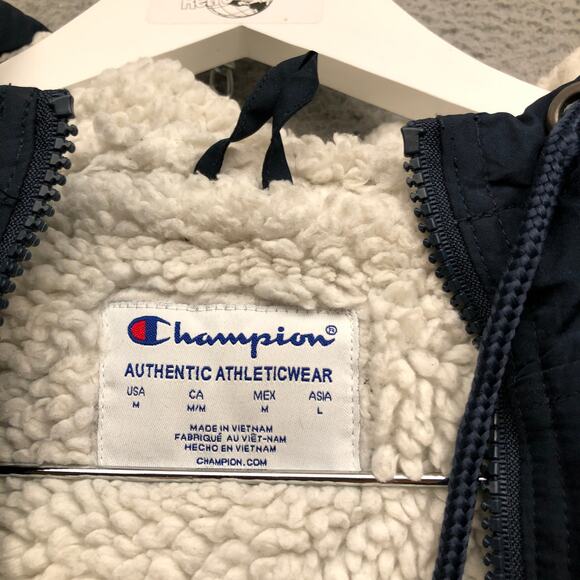 Syracuse Champion Sherpa Lined Stadium Jacket Mens Medium Navy Sideline Coat - Picture 3 of 9